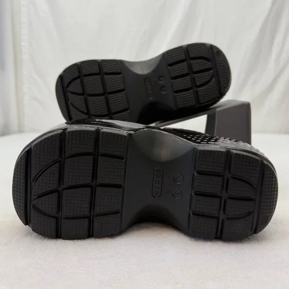 Crocs Platform Sandals Floral Print Purple Black w/Flower Croc Charms - Picture 5 of 10